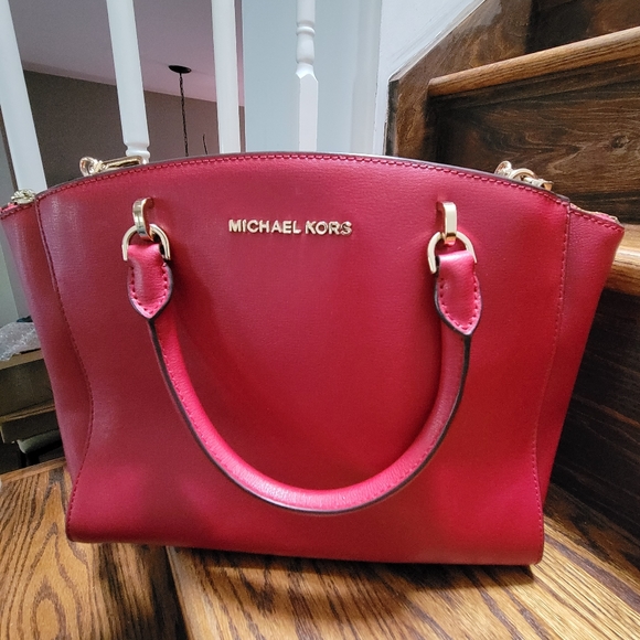 MICHAEL KORS Red Ellis Satchel Saffoano Leather Purse with removable straps - Picture 3 of 16